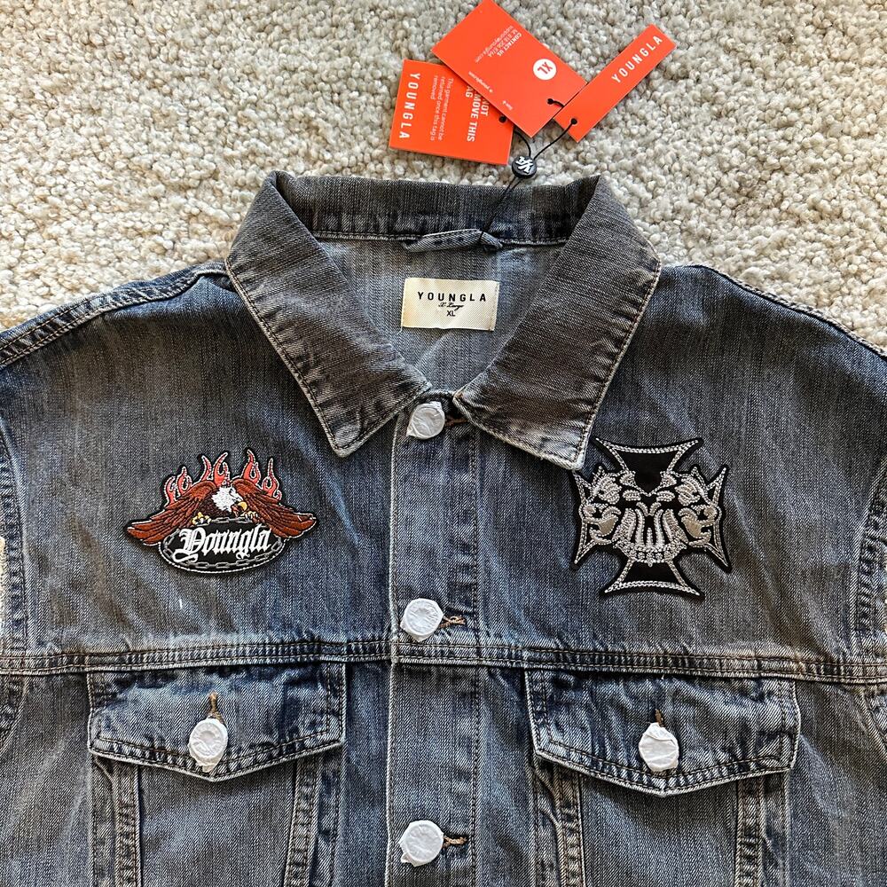 Men's YoungLA 5192 - Cars & Curls - Denim Vest, XL, NWT, BlueWash - Picture 3 of 10